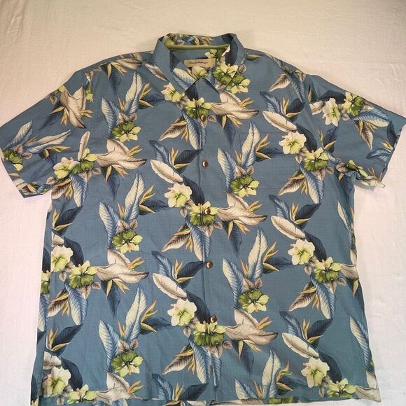Tommy Bahama Blue Silk Floral Short Sleeve Button Up Hawaiian Shirt Size 3XL - Picture 1 of 11